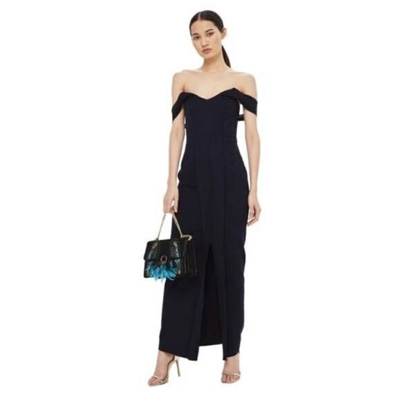 TopShop Crepe Bardot Slit Maxi Dress Gown - Picture 1 of 9